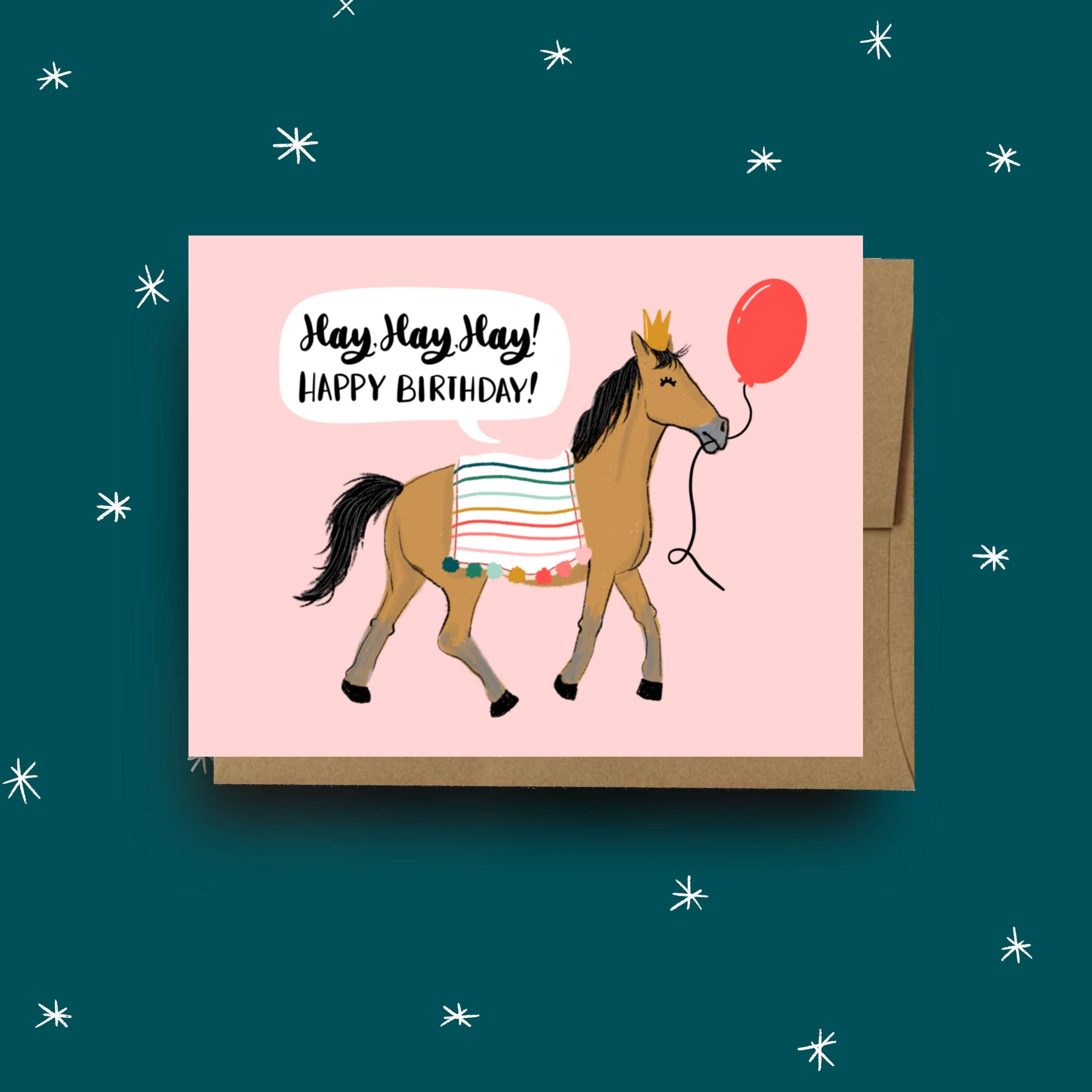 A M A N D A H O L D E N D E S I G N S - Venta al por mayor Tarjetas de cumpleaños - Tarjetas de feliz cumpleaños, Tarjeta de cumpleaños de caballo, Hay Hay