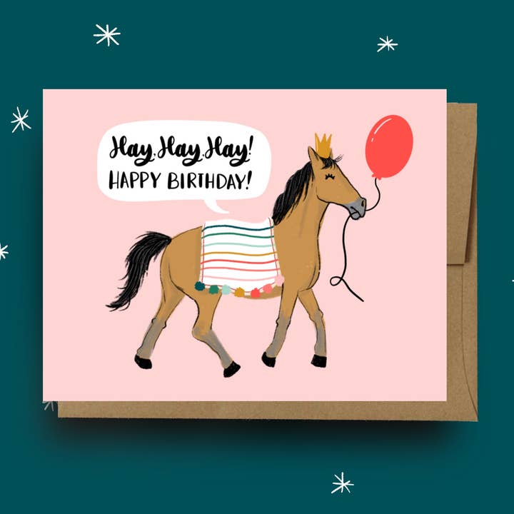 A M A N D A H O L D E N D E S I G N S - Venta al por mayor Tarjetas de cumpleaños - Tarjetas de feliz cumpleaños, Tarjeta de cumpleaños de caballo, Hay Hay0