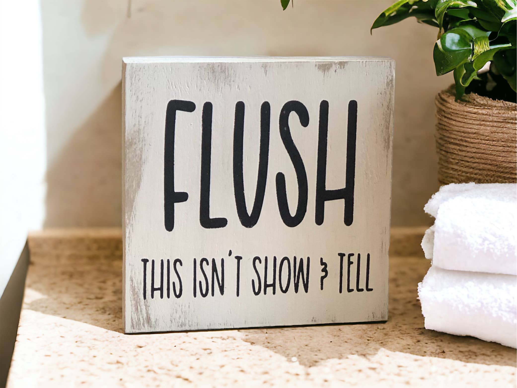 Inkwood Crafters - Wholesale Sign - Flush - Funny Bathroom Decor Rustic Wood Sign0