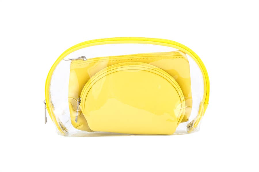 Nima Accessories Inc - Wholesale Makeup/Cosmetic Bag - Ladies 3 Piece Clear See Thru Metallic Cosmetic Bag2