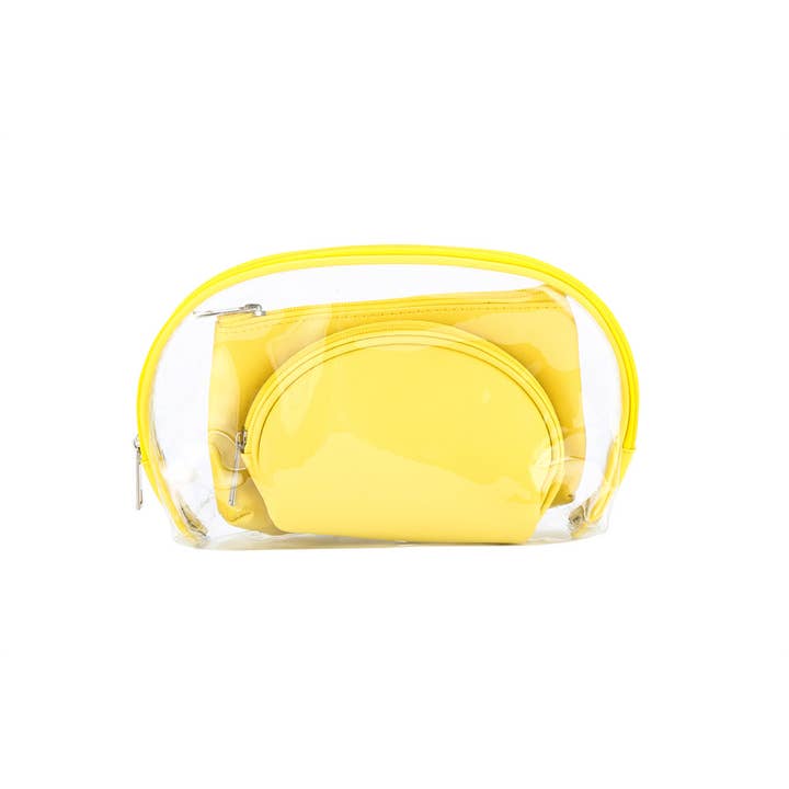 Nima Accessories Inc - Wholesale Makeup/Cosmetic Bag - Ladies 3 Piece Clear See Thru Metallic Cosmetic Bag2