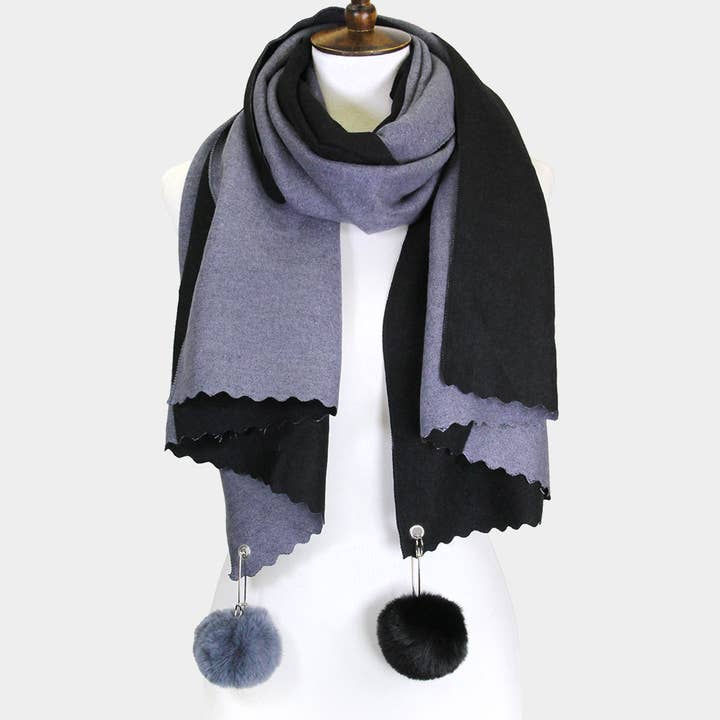 Sensibling Corp. - Wholesale Scarf - Women's - Cashmere Feel Two Side Pom Pom Scarf1