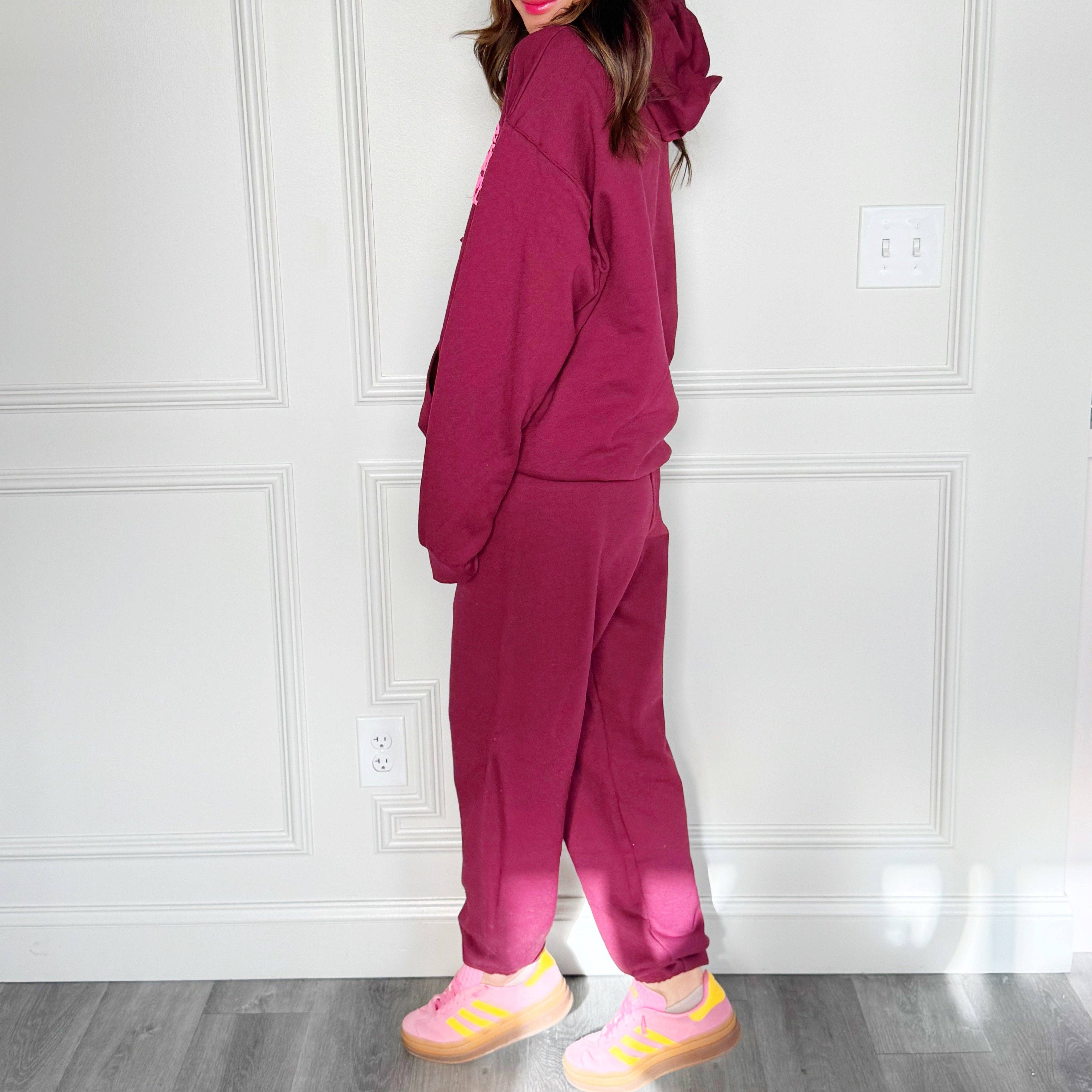 Poppy & Pine - Vendita all'ingrosso Pantaloni sportivi/da jogging loungewear - Donna - Pantaloni della tuta bordeaux Puff Homebody Club1