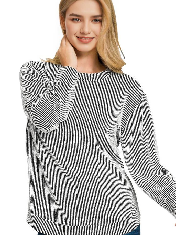 .._ 0829 Upphöjd Ribbad Rundhalsad Långärmad Topp SI-28691 för wholesale av 42POPS