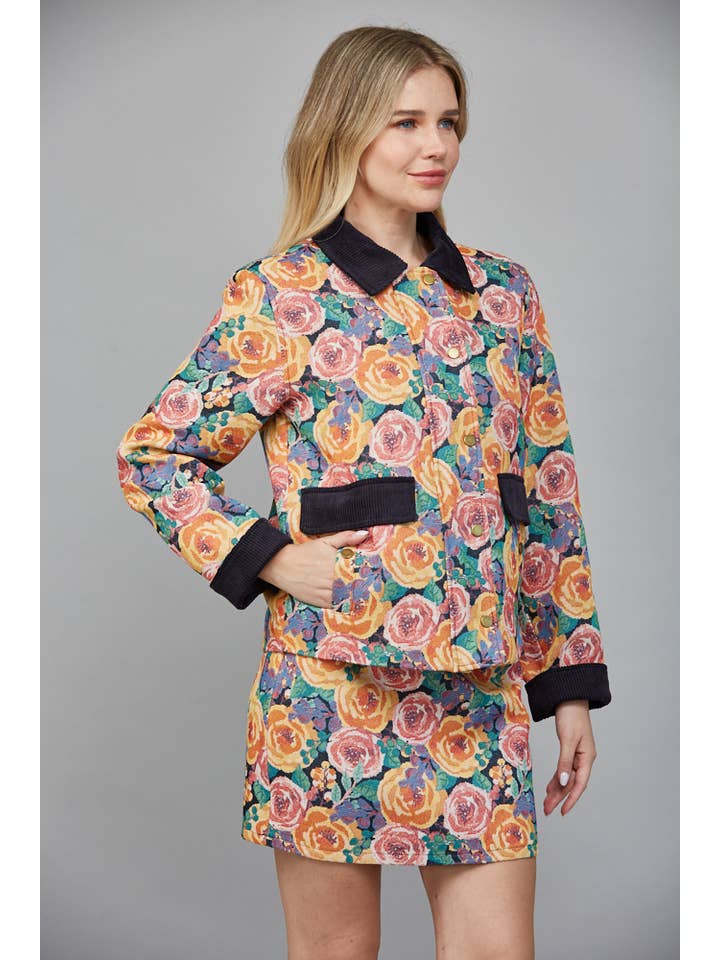 NAVY MULTI JACKET WITH CONTRAST DETAIL COLLAR AND POCKETS FJ75220 for wholesale on Faire2