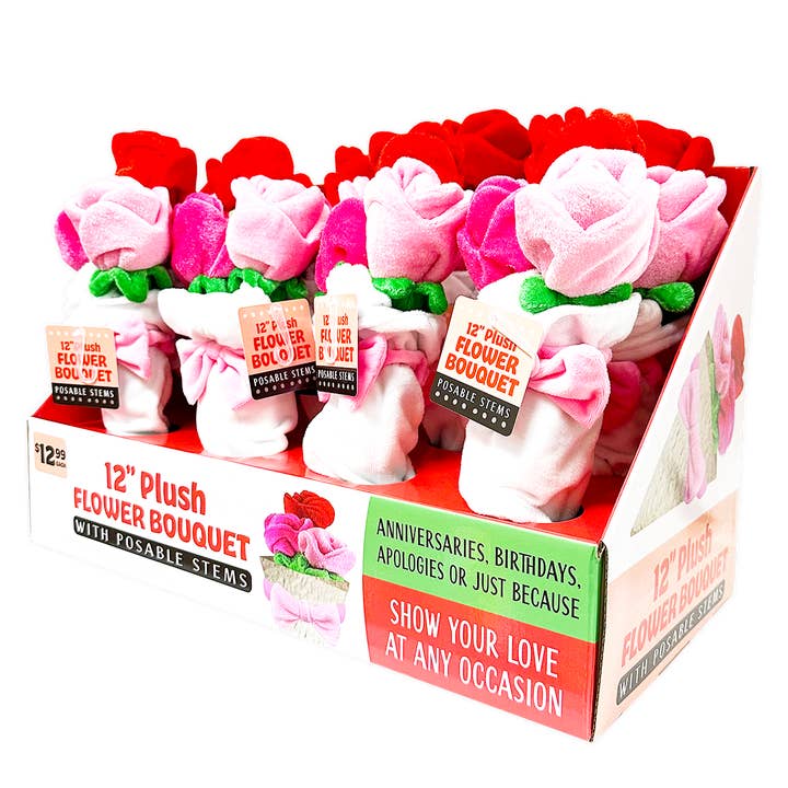 Plush Rose Bouquet 12" Assortment - 8 Piece Display for wholesale by Kipp Brothers
