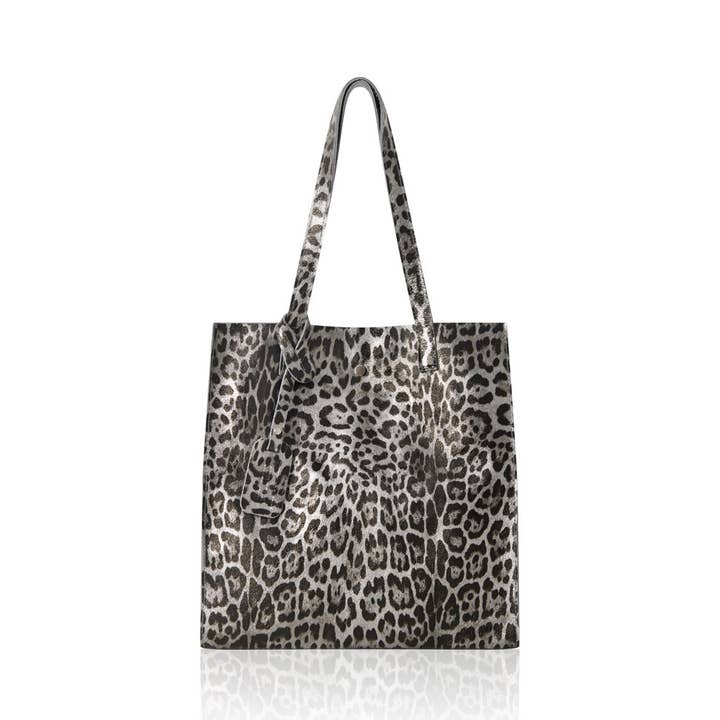 MONTTE DI JINNE – Engroshandel Tote bag - Dame – Italiensk håndlavet shoppertaske i ægte læder med leopardmønster