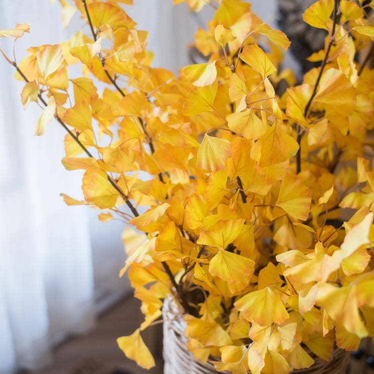 Rustic Reach - Vente Plantes artificielles - Tige de feuille de ginkgo artificielle jaune de 37 pouces de haut9