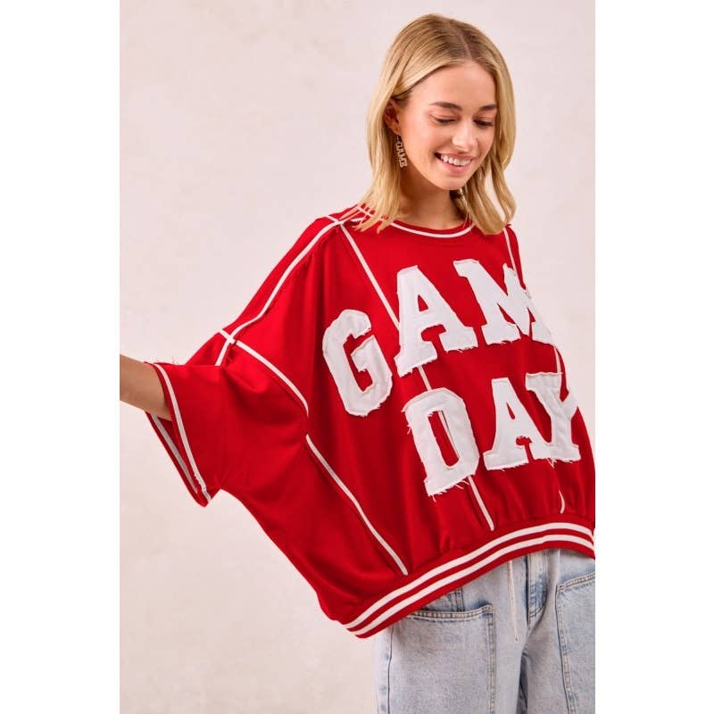 IVE - Wholesale Knit Top - Women's - Gameday Patchwork Stitch Detail French Terry Top7