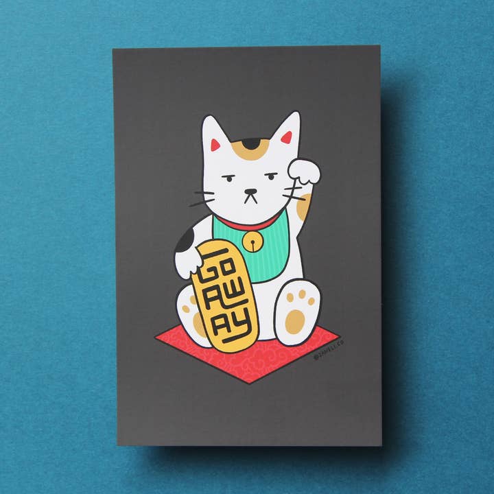 Tarjeta postal con diseño de gato Maneki Neko de Go Away para venta al por mayor de JaneLi.Co