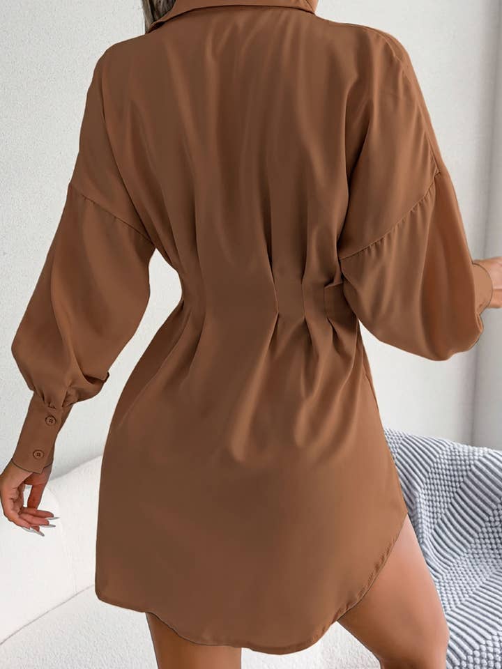 NINEXIS - Wholesale Dress - Women's - CWTSTL1200_LANTERN SLEEVE WAIST ASYMMETRIC SHIRT DRESS5