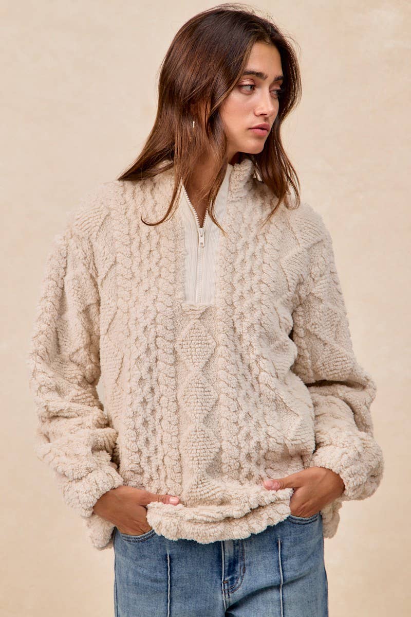 EGG SHELL Patterned Soft Fleece Half Zip Up Top for wholesale on Faire2