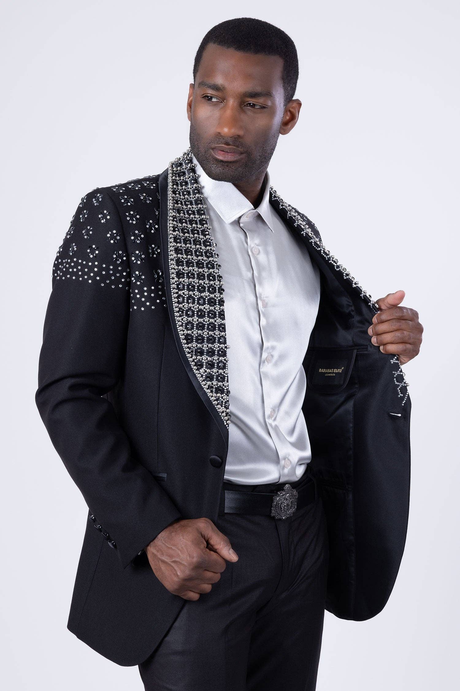 BARABAS - Wholesale Blazer - Men's - Men's Floral Rhinestone Shawl Lapel Blazer 4EBL4613