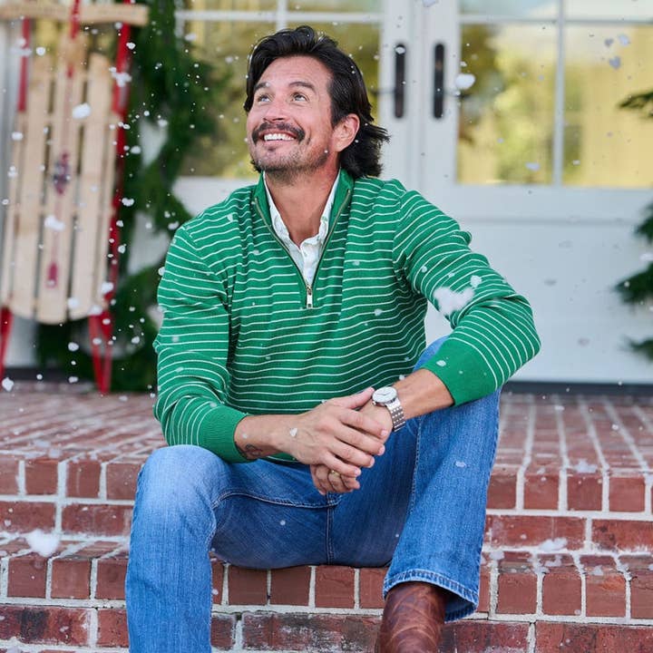 Sugar Bee Clothing - Wholesale Knit Sweater - Men's - Scott 3/4 Zip Sweater - Green Stripe