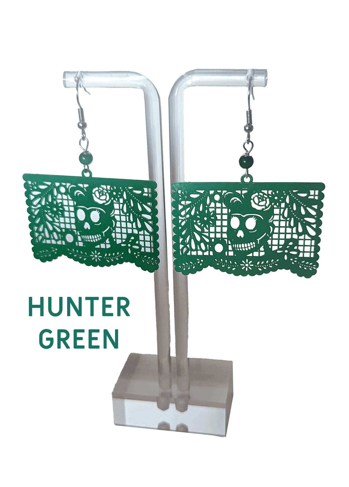 Xochico - Wholesale Dangle Earrings - "Florecita" Skull, Papel Picado style earrings1