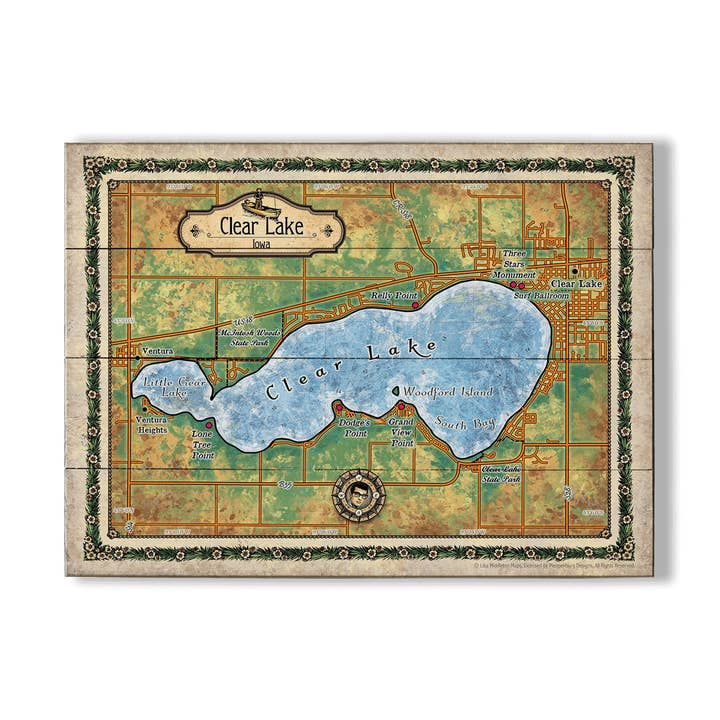 Clear Lake, Iowa: Illustrated Map - Wall Decor for wholesale by Old Wood Signs