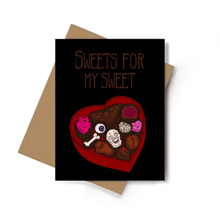 Sweets For My Sweet Valloween Valentine's Day Greeting Card for wholesale by Spooky Glam Paper