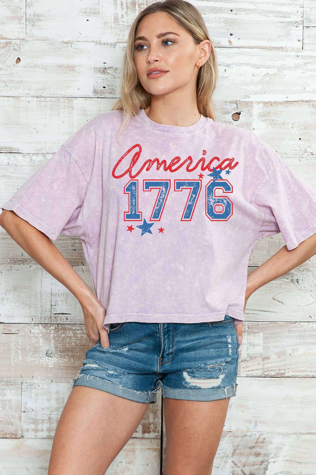 Amused by Blue - Wholesale Screen Printed T-Shirt - Women's - Women Graphic Print Short Sleeve Mineral Wash Top2