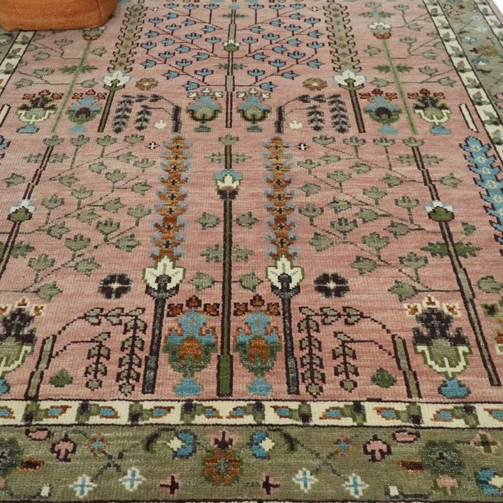 The Rug Decor, Inc. - Wholesale Area Rug - Pink Wool Rug, Olive and Beige Traditional Knot Tree Design8