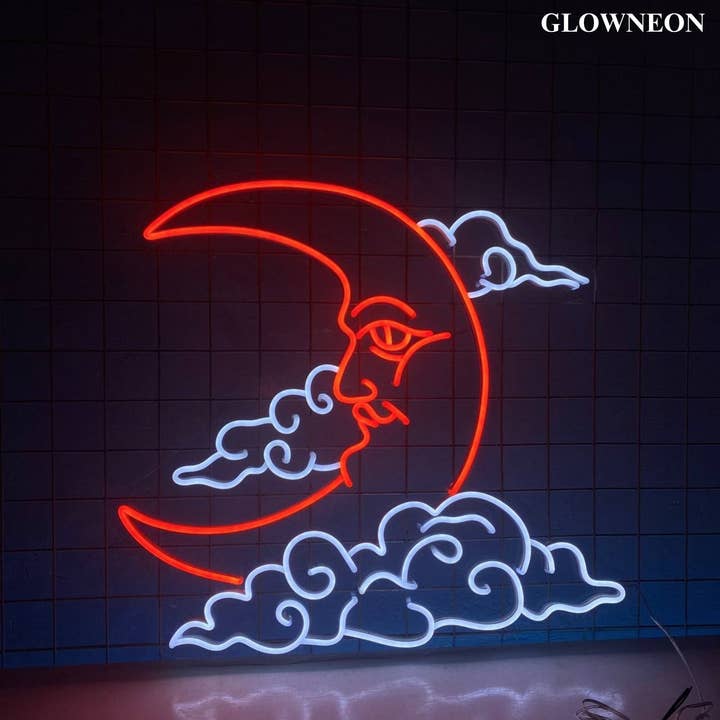 Glow Neon - Wholesale Neon Sign - Cresent Moon Cloud Led Wall Art, Moon Lover Neon Wall Decor2