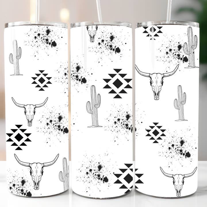 Aztec Bull Skull Cactus Western 20 oz Tumbler Drink Cup for wholesale by AvaryMaeInspirations