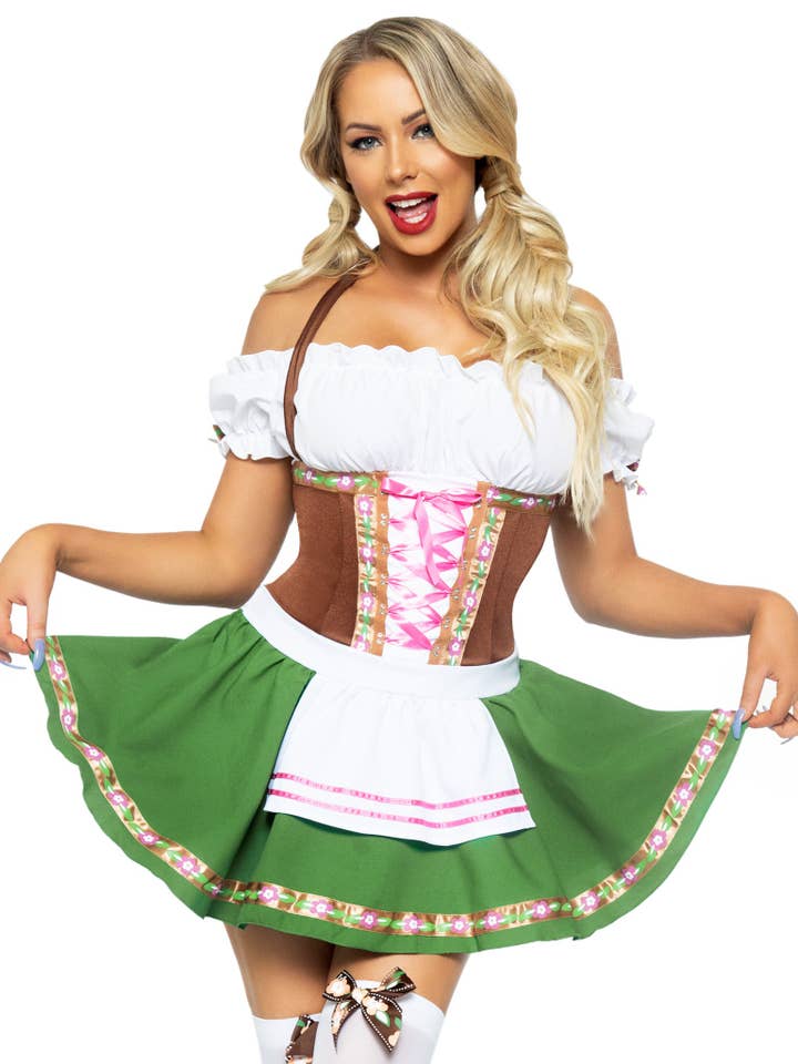 Brown Green Gretchen Oktoberfest Dirndl Costume for wholesale on Faire5