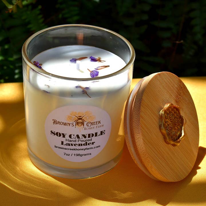 Brown's Creek Honey Farm – wholesale Jar/filled candle – Glass Jar Candle with Lid and Bee Wax Stamp4