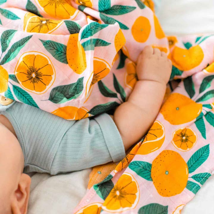 Dolly Lana - Wholesale Swaddle - Baby - Bamboo Muslin Swaddle - Sliced Oranges3