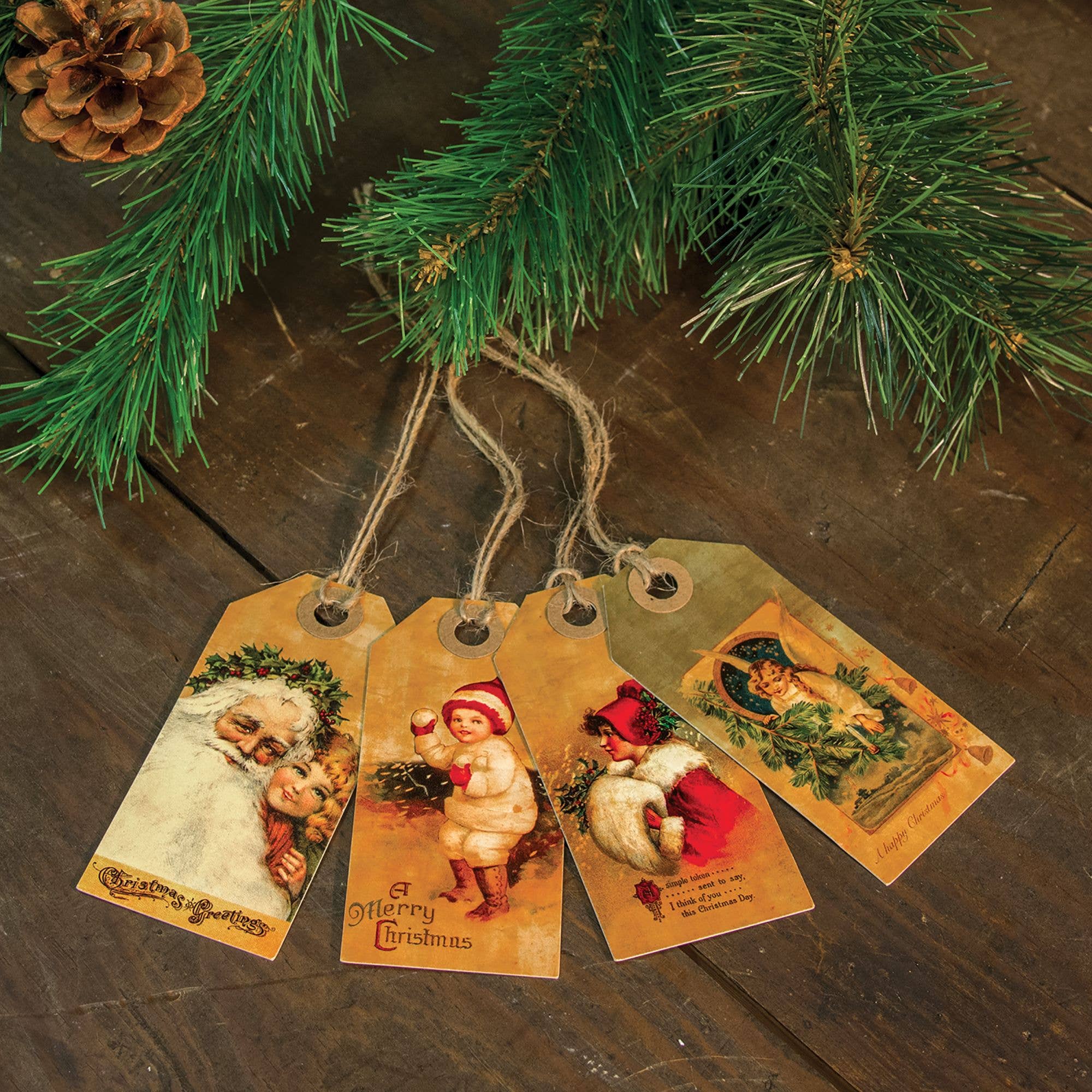 The Hearthside Collection - Wholesale Gift Tag - 4/Set, Vintage Merry Christmas Tags1