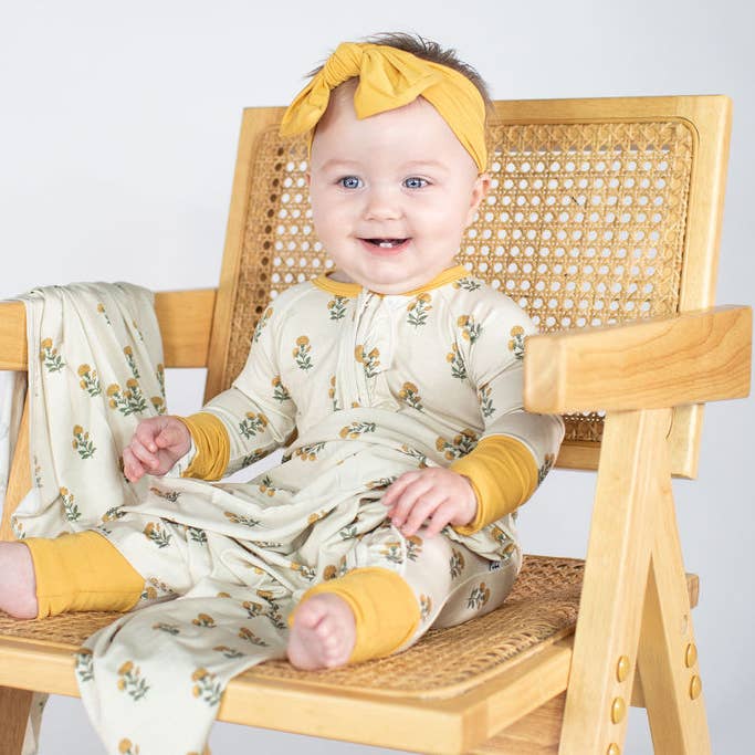Goosies - Wholesale Sleepsuit - Baby - Marigold Block Print - LS Convertible Zip PJs2