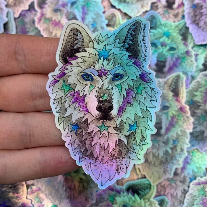 Adesivo olografico lupo per la vendita all'ingrosso da parte di Artwork By Emilie