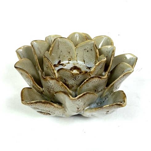 Portavelas de cerámica floral crema quemada jaspeada para venta al por mayor de McGowan & Rutherford Ltd