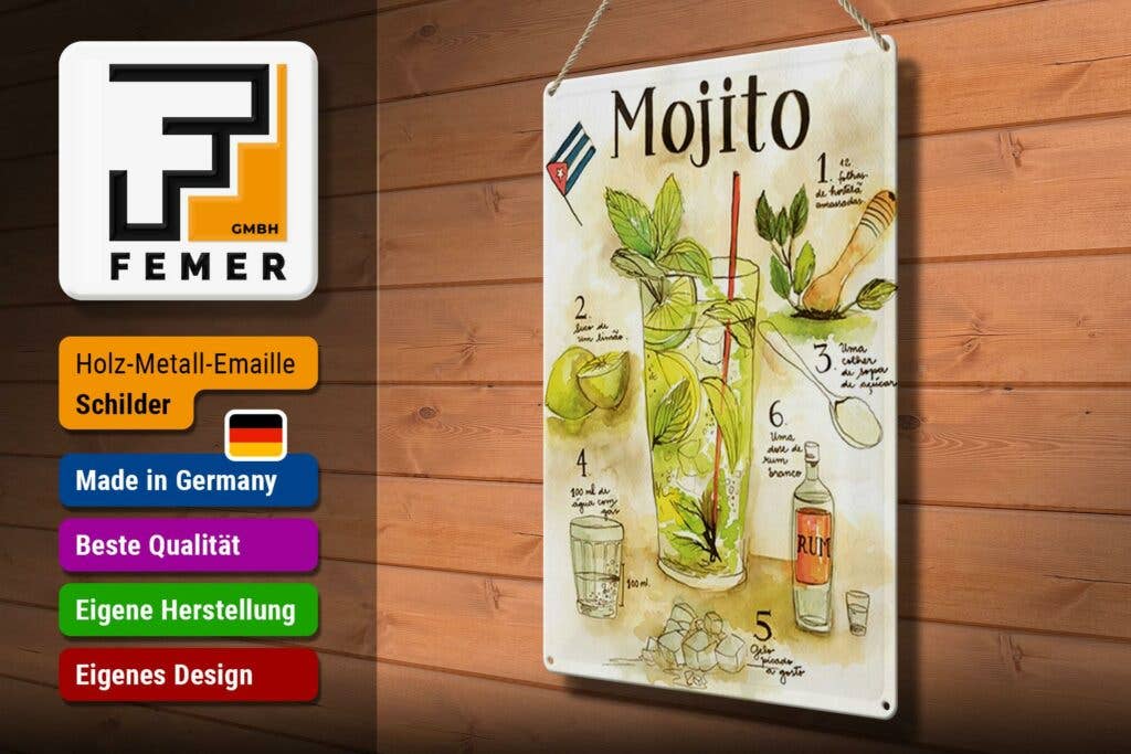 Femer – wholesale Sign – Tin Sign Recipe 30x40 cm Mojito Rum Suco de Limão Agua Deco Sign2
