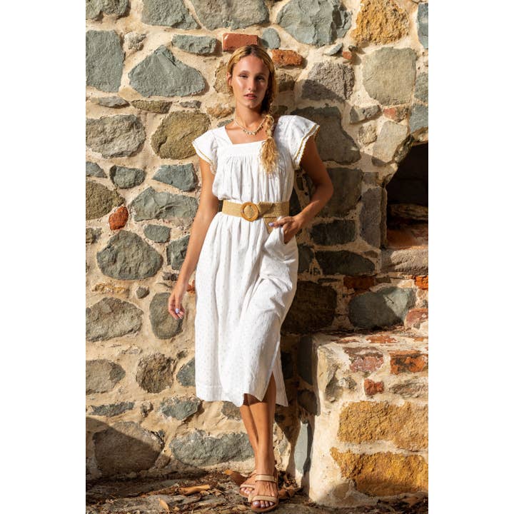 Maxi Sandrine Damenkleid Gold Dobby für den Großhandel von Mer St. Barth