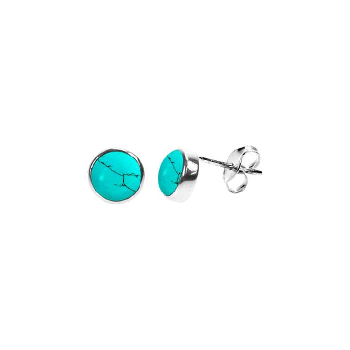 Clous d'oreilles ronds turquoise unis Samira pour la vente par Kali Ma Designs - Sterling Silver Jewellery
