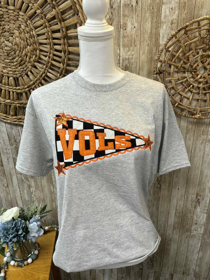 VOLS Volunteers Pennant Flag Shirt Real Sequins for wholesale by Oasis Wholesale Apparel