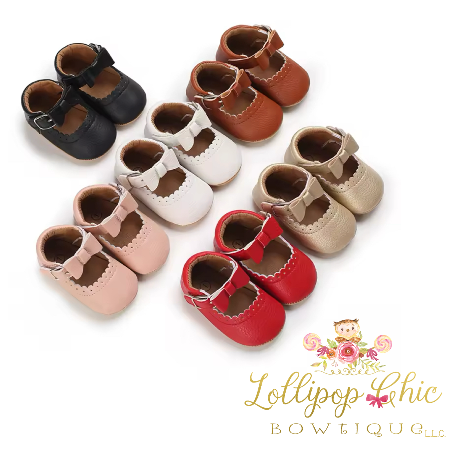Lollipop Chic Bowtique LLC - Wholesale Crib Shoes - Baby - Baby Girl Scalloped Bow Crib First Walker Shoes0