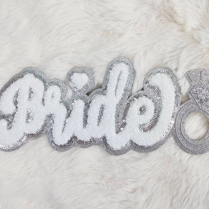 Scratch Decor - Wholesale Patch - Large Bride with Ring Silver Glitter Chenille Iron-on Patch