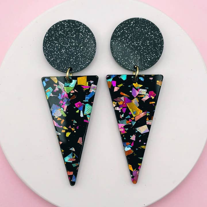 Boucles d'oreilles Joséphine - Noir / Terrazzo Paillettes pour la vente par Studio Annette