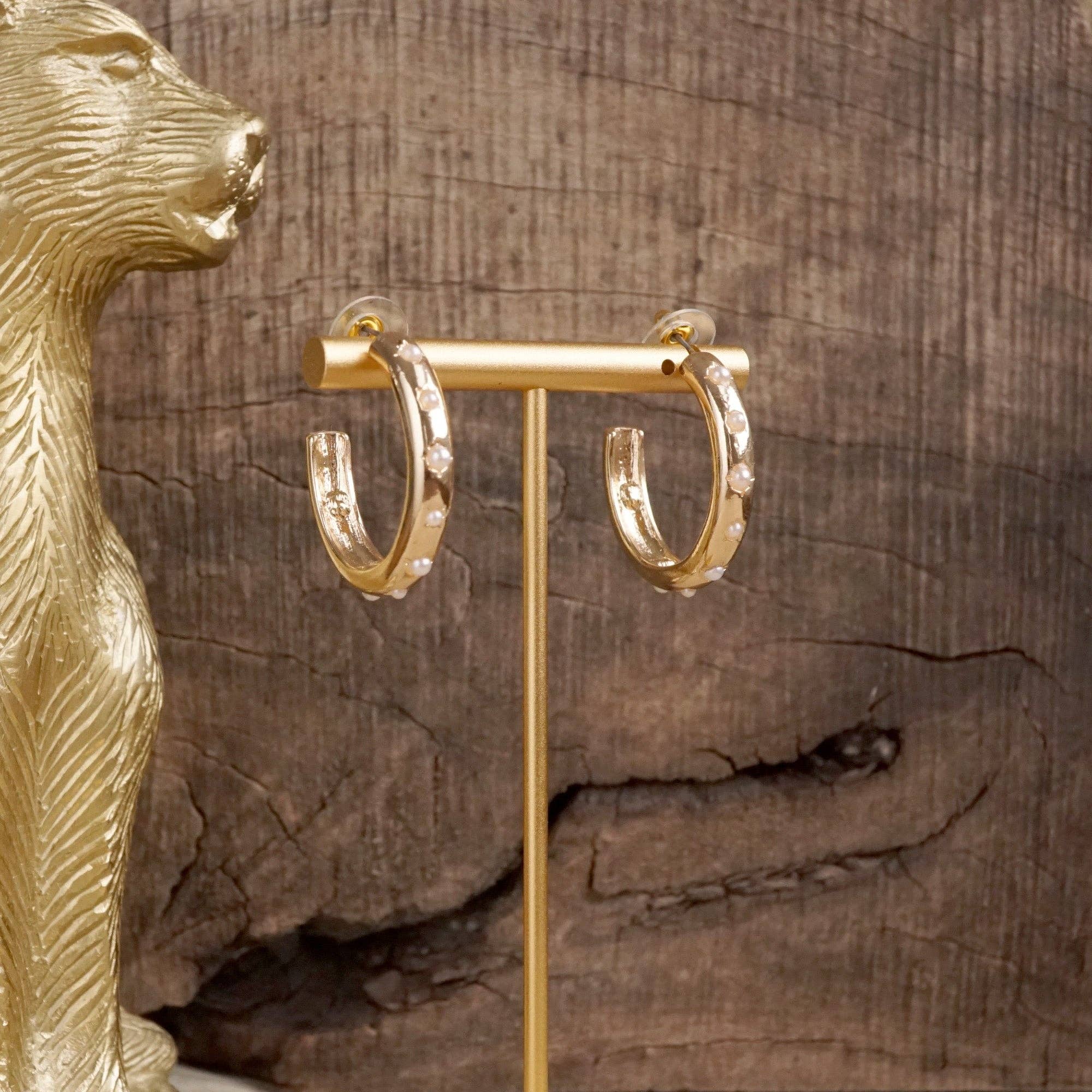 PennyLine inc - Wholesale Hoop Earrings - Classic Bubble Hoops – Gold with Crystal, Pearl, or Turquoise6