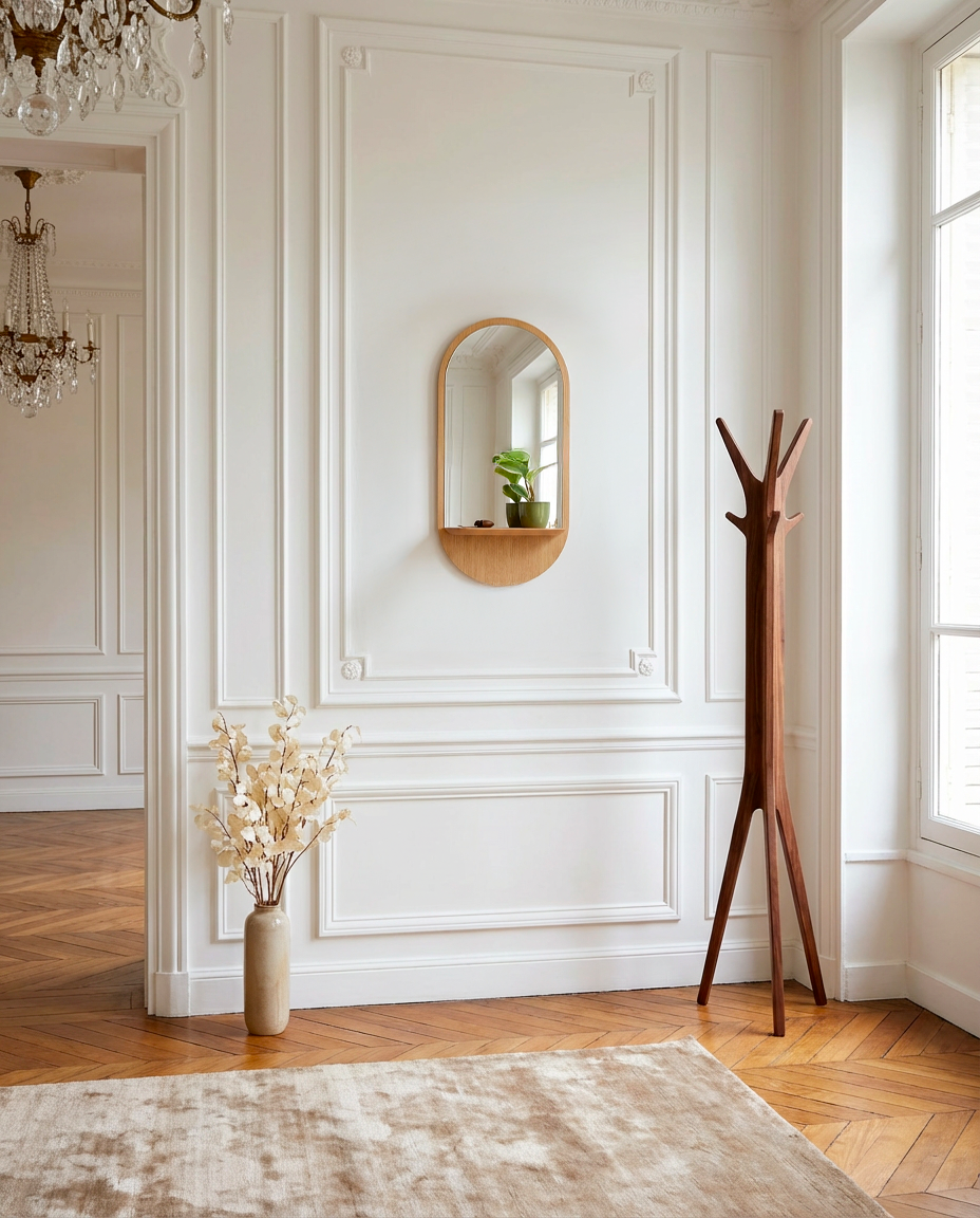 Reine Mère - Vendita all'ingrosso Specchi da parete - Solstice - Specchio con mensola in rovere1