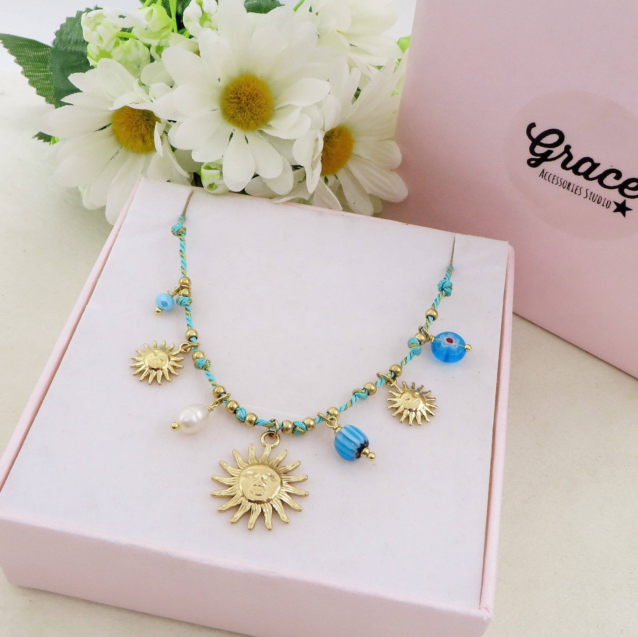 Daemon srls - Wholesale Pendant/Charm Necklace - SOLEIL COLLANA - ACCIAIO inossidabile - Collana catena charms sole e murrine5