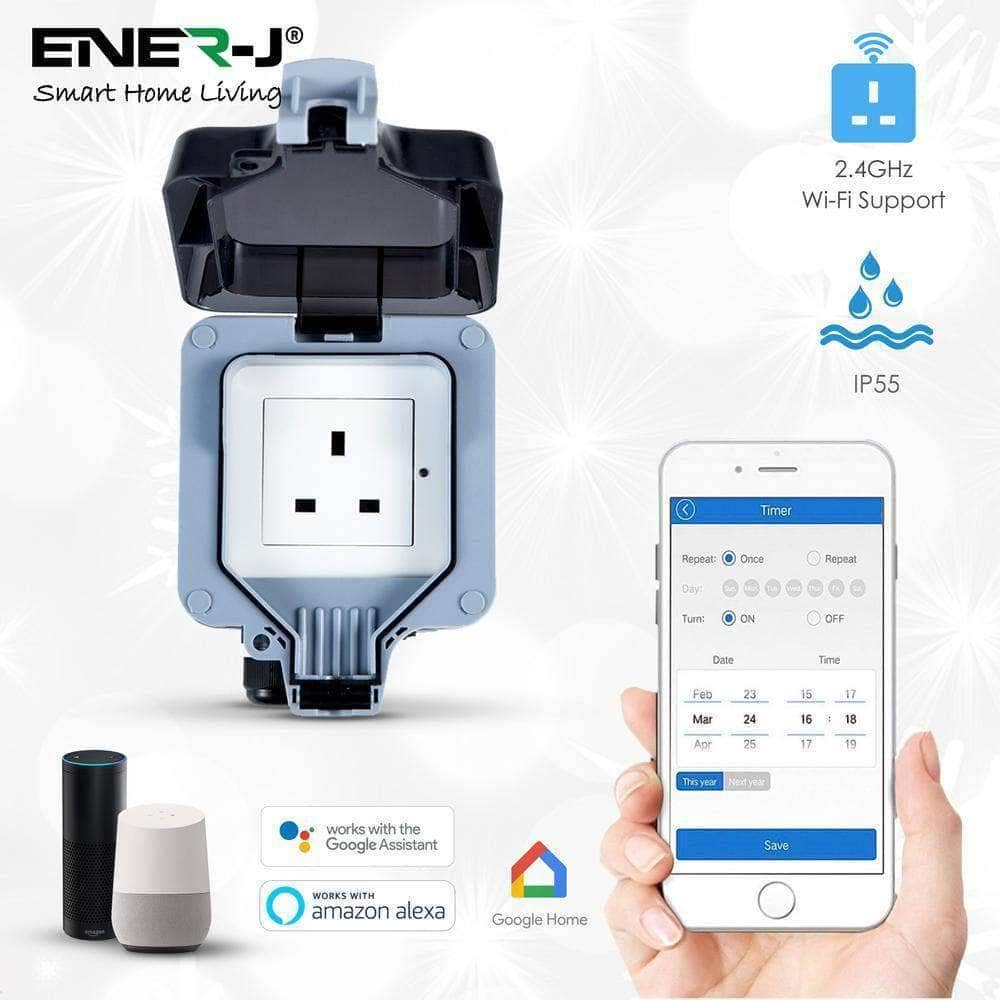 ENER-J – wholesale Outdoor/lawn light – Smart 1 Gang 13a Wifi Weatherproof Outdoor Socket1