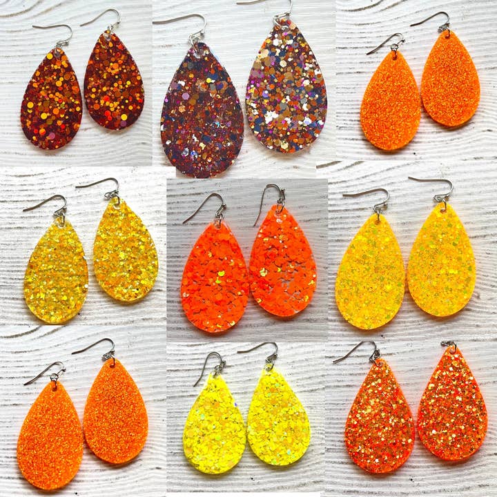 Randans Frameless Dangle Teardrops- orange, yellow for wholesale by Randans