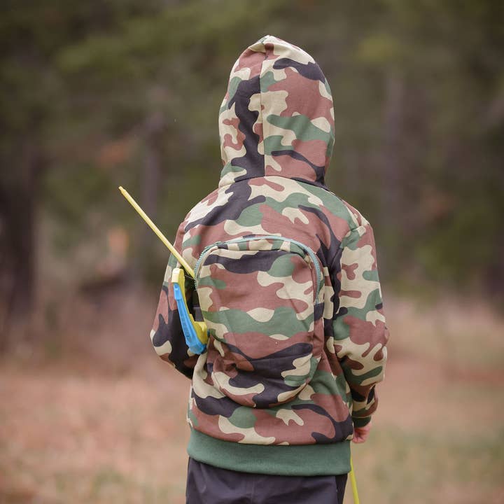 Camo Backpack Kids and Toddler Hoodie for wholesale by Doodle Pants