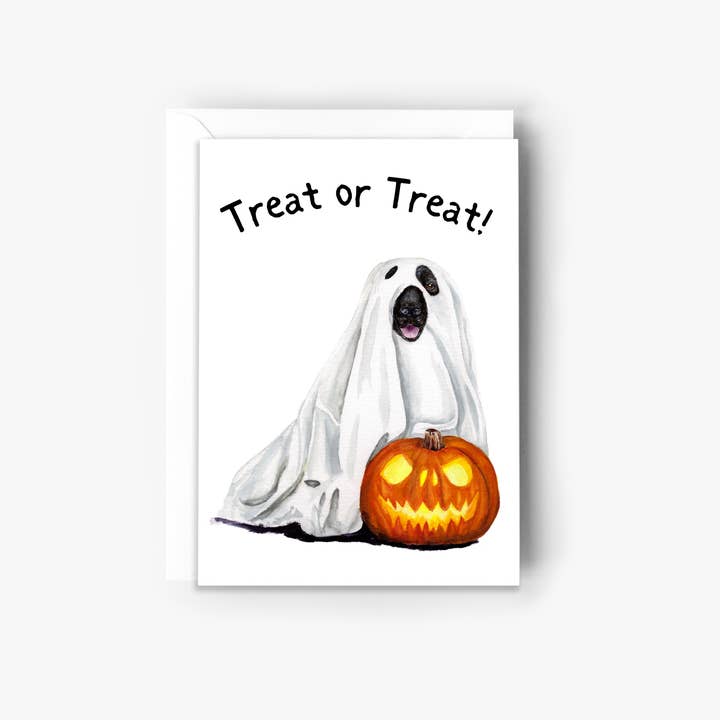 Julia's Palette - Vendita all'ingrosso Biglietti per Halloween - Biglietto di auguri per Halloween Treat or Treat Black Lab