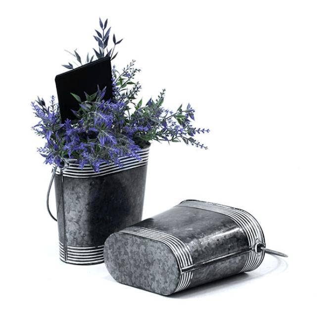 Buhi Imports - Vente Pochette cadeau - Seau ovale vintage de 7 pouces à rayures blanches1