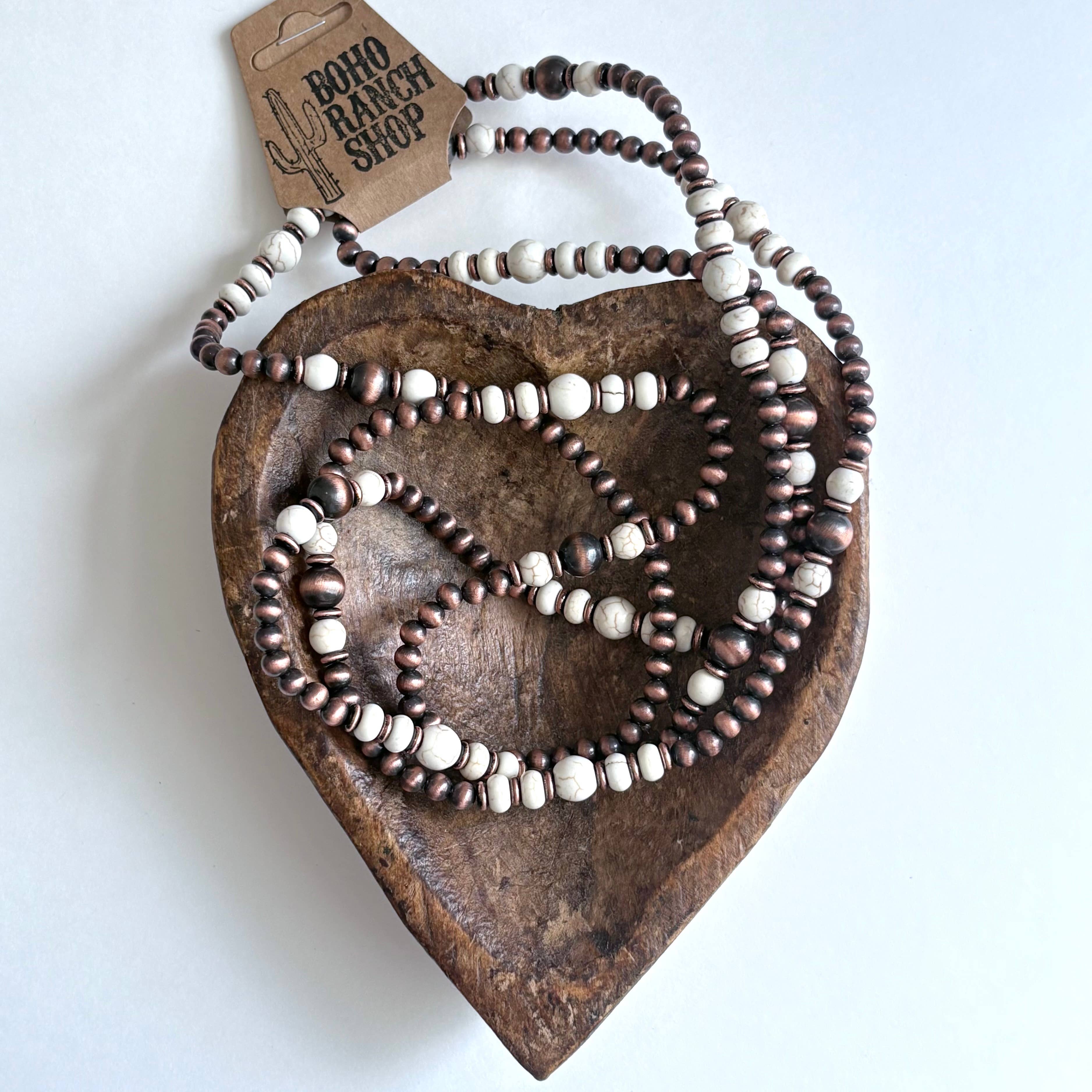 Boho Ranch Shop - Venta al por mayor Collares de cuentas/perlas - Collar largo de 60″ estilo navajo occidental con perlas y cuentas de piedra.5