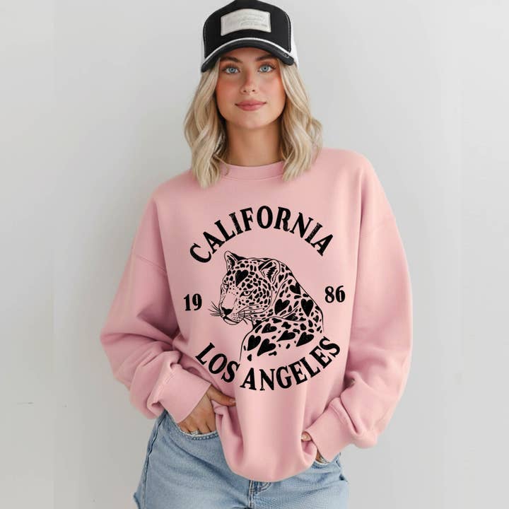 California Los Angeles Leopard Washed Graphic Sweatshirt for wholesale by Mutedclay