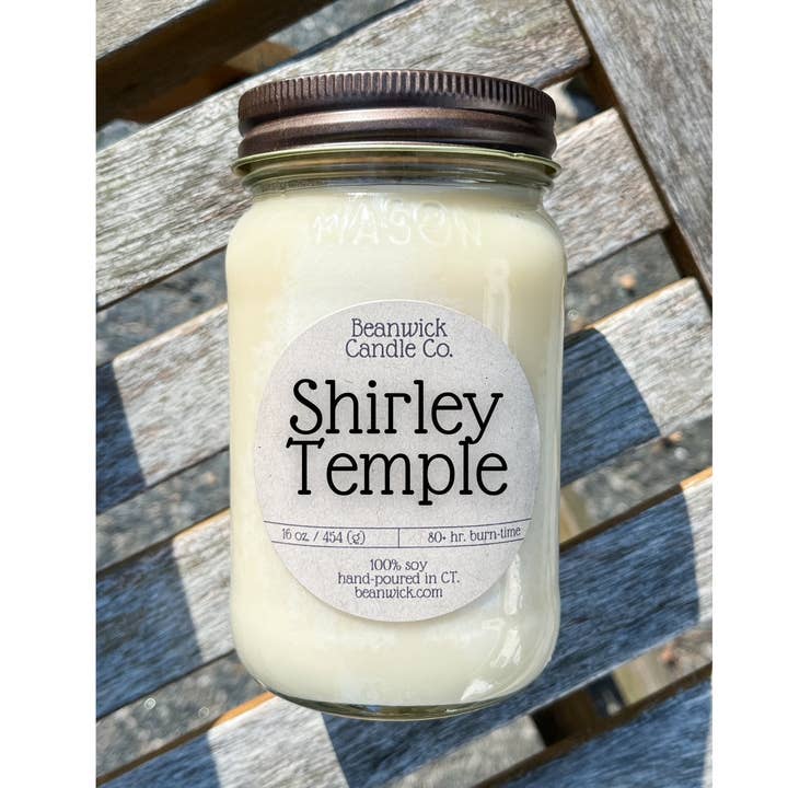 SHIRLEY TEMPLE Soy Candle in Mason Jar Unique Gift for wholesale by Beanwick Candle Co.